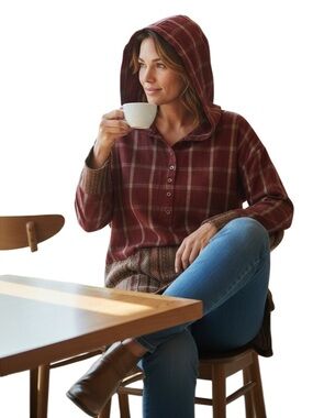 ODDY Button Plaid Long Sleeve Pullover Hoodie